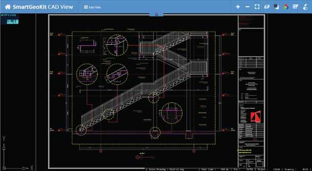SmartGeoKit CAD View v 1 - HTML5 Canvas 기술기반의 CAD Viewer 인증번호 : 17-0495 공간 Index 를활용한빠른대용량도면 Viewing 가능 User Interface Layer ( Web browsers ) AutoCAD version 변경에유연한대응가능 HTML5 Canvas 기반의 CAD 도면파일