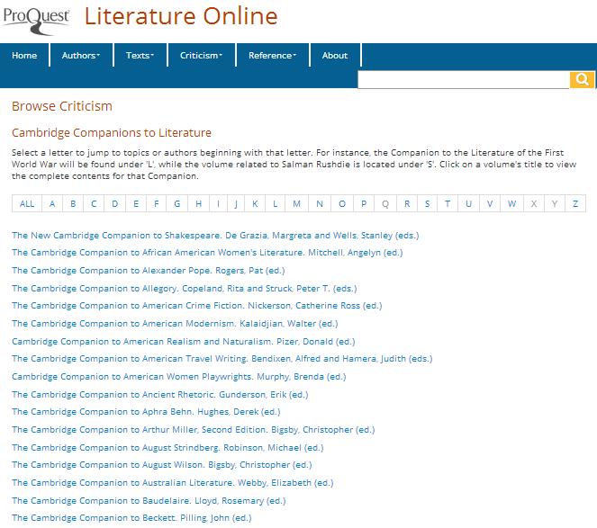Browse Criticism : Cambridge Companions to Literature 3 알파벳순으로보고자하는토픽혹은작가명선택