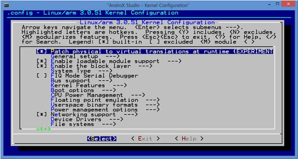 리눅스커널프로젝트 Kernel Configuration 창이실행되면 SM7 태블릿용참조파일을새로적용할지묻는데