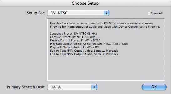 Choose Setup 파이널컷프로를실행하면제일먼저나오는 Choose Setup 창이다. DV 캠코더를사용하는분들은 DV-NTSC 를선택하면된다.