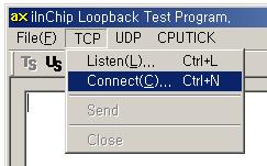 3.2.2. TCP Client Test TCP Client는아래와같이동작한다. AX1 Program : TCP Loopback Client iinchip EVB B/D : TCP Loopback Server 1 iinchip EVB B/D를 TCP Loopback Server로동작시킨다.