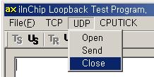 <Fig 3.22> UDP Channel Close 3.2.3.2. UDP File Loop-back UDP Channel을통해 iinchip EVB B/D로 File을 Loopback한다. UDP Loopback File Test는 TCP Loopback File Test와는조금다르게동작한다.