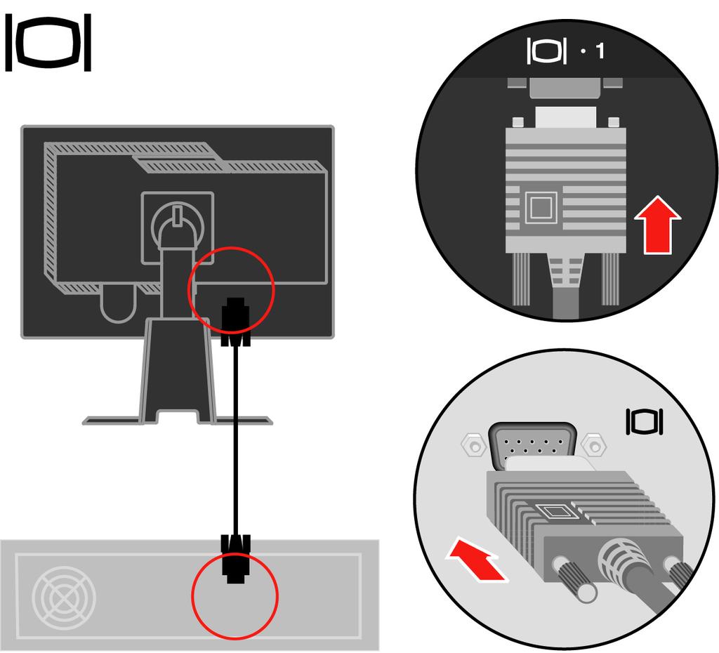 아날로그신호케이블을모니터의 D-SUB 커넥터에연결하고다른쪽 끝을컴퓨터후면에연결합니다 USB