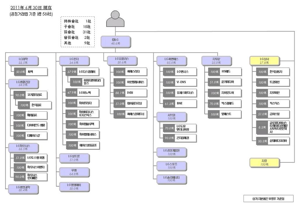 LG Soft India Private Limited 100.0% 인도 엘지전자 LG VINA Chemical Company Ltd. 40.0% 베트남 엘지화학 LG Vina Cosmetics Co.,Ltd. 60.0% 베트남 엘지생활건강 LGENAF Service Company SARL 100.0% 튀니지 엘지전자 LG-Shaker Co. Ltd. 49.