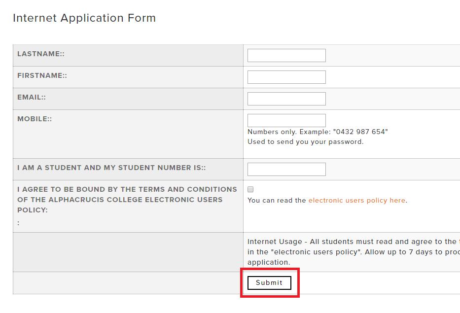 각항목을기입하고 Submit 을클릭합니다. 인터넷이용을할수있는비밀번호가부여되어개인이메일로발송됩니다.