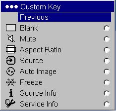 Custom Key ( 사용자정의키 )( 선택적리모콘에만사용 ): 효과를빠르고쉽게사용하기위해리모콘의 Custom ( 사용자정의 ) 버튼에기능을할당할수있습니다. 한번에하나의효과만활성화가가능합니다. 다른효과를선택하려면해당효과를강조표시하고 Select ( 선택 ) 를누르십시오. 기본효과는 ' 추가정보 ' 입니다. Blank ( 빈화면 ): 빈화면을표시합니다.