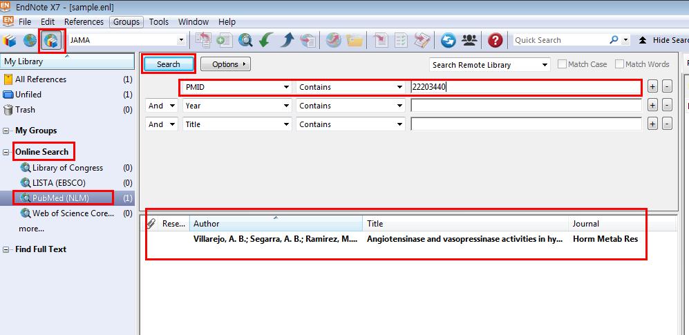EndNote 내부의 Online Search 기능으로가져오기 4 3 5 EndNote 모드중 Online Search 또는Integrated Library & Online Search 모드선택