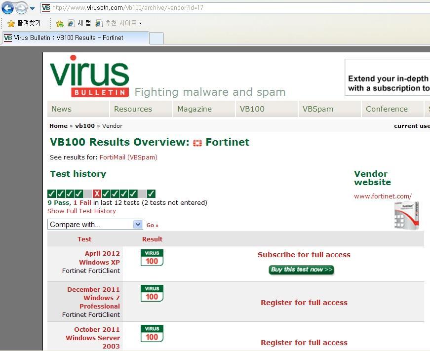3. 보안기능 (Anti-Virus) VB 100 테스트 : 10 회중 9 회