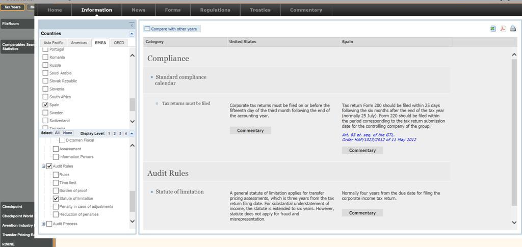 각국이전가격관련뉴스, practice, 규정, 서식등을확인 (Transfer Pricing Analyzer) Information 60 개국가의 75 개이전가격규정, 주제포함