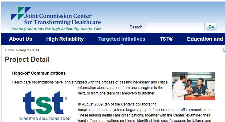 의사소통증진방안 Joint Commission Center for Transforming Healthcare * 의주요토픽으로포함하여해결안제공