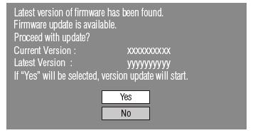 업데이트과정 네트워크를사용한수동업데이트 1 본플레이어의전원을켜면, 인터넷연결이자동으로시작됩니다. 화면에 Accessing 이깜박입니다. 현재본체의소프트웨어버전과네트워크상에서제공되는최신파일의팜웨어버전이표시됩니다. 본플레이어의업데이트를진행하려면, Yes를선택하고 2 단계로이동하십시오.