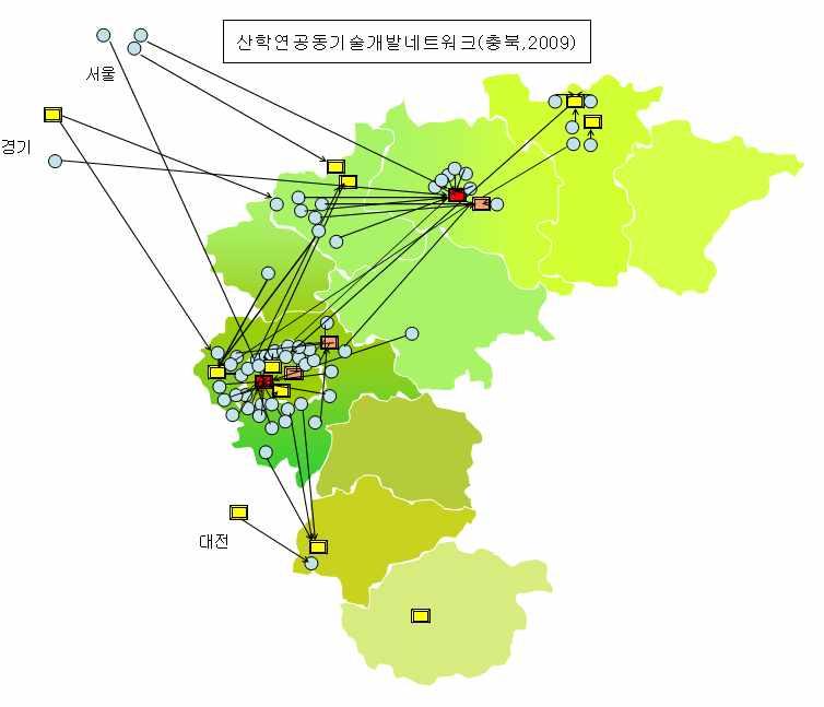 ( 그림 4-4) 충북의산학연공동기술개발사업네트워크맵