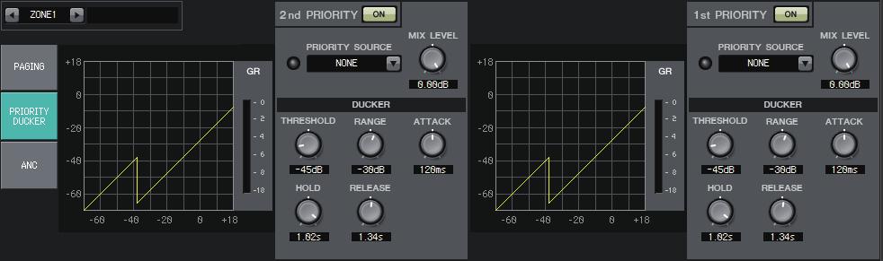 PRIORITY DUCKER 화면 제 4 장시스템화면 PRIORITY DUCKER 화면 이화면에서는더커설정을실시할수있습니다. 더커는오디오신호가다른지정입력채널로입력될때한채널의입력을일시적으로줄여지정채널의오디오를선명하게들리도록하는기능입니다. 우선순위는다음과같습니다.