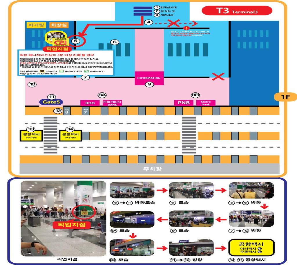 공항픽업직원연락처 ㅁ 0922-886-4929 픽업담당자 카톡비상연락처 : ilovec21 라인비상연락처 : ilovec21kbh T3 (TERMINAL 3) 1 층입국장면 동영상으로설명듣기 :