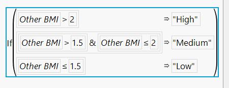 jmp 2) 비만도를확인하기위해 - new column (Weight / Height) 를계산하고 column name 에 Other BMI 입력 - 또다른 new column 에 Other BMI 값을기준으로 High, Medium, Low