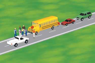 모든차량이정지해야합니다. 학교근처에서살펴야할것 : 자전거운전자와보행자. 학교안전순찰대원또는횡단보도안내원. 이들의지시를따르십시오. 횡단보도안내원의안전을위해안내원이안전하게도로옆으로비켜선후에출발하십시오. 정지한스쿨버스와길을건너는어린이들. 일부스쿨버스는정지를준비할때나어린이들이하차할때노란색등을깜박입니다. 노란색등이깜빡이면속도를줄이고정지하라는경고입니다.