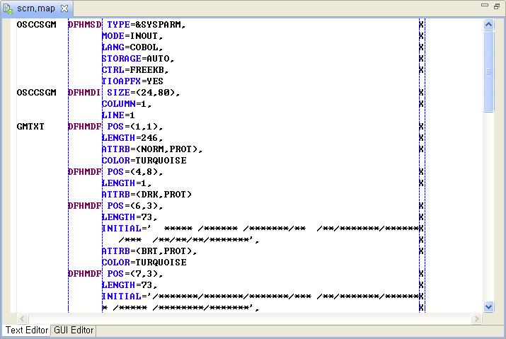 3.2. Text Editor Text Editor는 BMS Map 소스파일에대한 Text 기반 Editor로 Map GUI Editor for BMS가기본으로제공하는 Multi Page Editor의한부분이다. [Project View] 에서원하는 Map 파일 (.map) 을더블클릭하면다음과같은 Text Editor가나타난다. [ 그림 3.