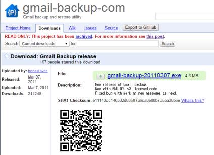 다운로드주소 : Gmail Backup
