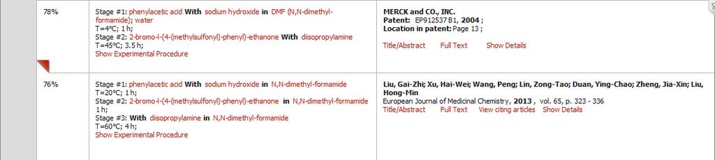 반응검색결과화면 2 6 1 Yield 수율 2 Conditions: 반응조건 4 References 출처정보 ( 저널 / 특허 )