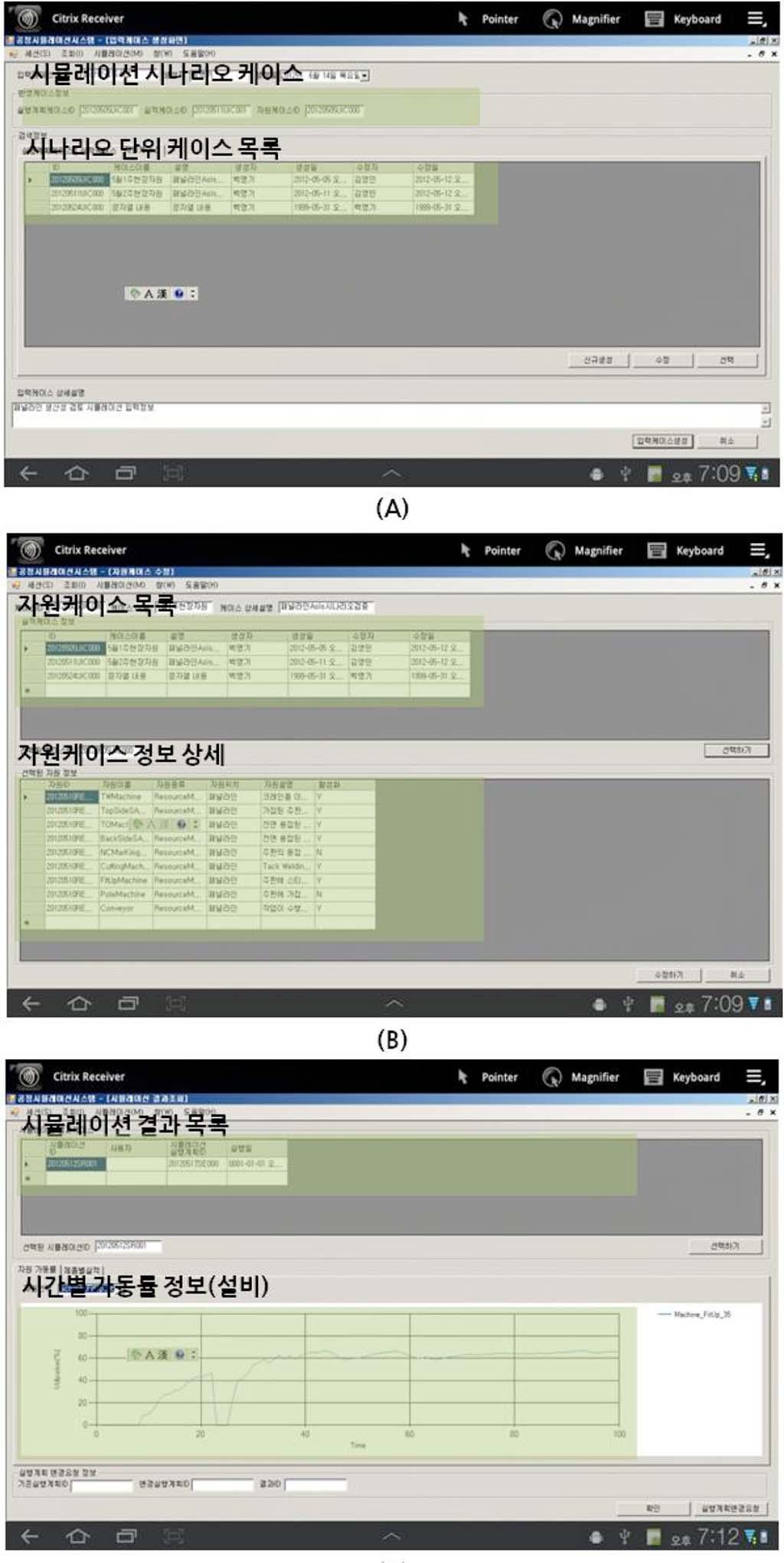 시나리오기반조선실행계획평가향상을위한시뮬레이션시스템개발 221 가상화시스템인 Citrix 을사용해서테스트하였다. 따라서, 인터넷접속이가능한데스크탑및노트북컴퓨터는물론이고각종태블릿 PC 와스마트폰등의모바일기기에서도접근이가능하다. 5.