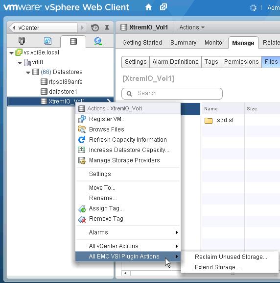 그림 15. vsphere Web Client: EMC VSI XtremIO 데이터저장소작업 SQL Server 데이터베이스설치및구성 표 16에서는솔루션에사용할 Microsoft SQL Server 데이터베이스를설치하고구성하는작업에대해설명합니다.