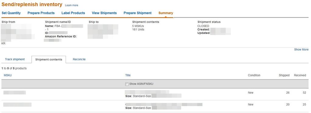 화물재고조사요청 Reconcile your shipment View Summary 페이지의 Contents 탭을이용하면여러분이주문이행센터로보낸재고와주문이행센터에서입고 처리를한재고사이에차이가있는지여부와어느상품이얼만큼차이가나는지내역을확인할수있습니다.