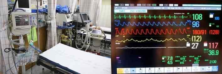 교사용가이드북내몸의활력징후측정하기 프로그램개괄 들어가며 그림.1 응급실내부 ( 좌, 광주첨단병원 ) 와활력징후측정모니터스크린 ( 우 ) 위의사진은병원응급실의모습이다. 우리가응급실이나중환자실에가면, 의사나간호사들은우리의몸상태를비파괴적인방법 (Non-invasive method) 으로알아보아몸의이상여부를판단하여야한다.