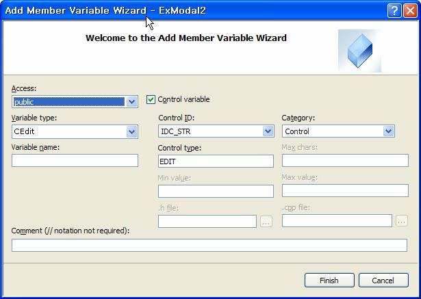 standard constructor // Dialog Data enum IDD = IDD_DIALOG1 ; CString m_str; // 생성된 member, DDX