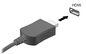 HDMI 장치연결 컴퓨터에는 HDMI(High Definition Multimedia Interface) 포트가있습니다. HDMI 포트는 HDTV, 다른호환디지털또는오디오구성요소와같은선택사양비디오또는오디오장치에컴퓨터를연결합니다. 컴퓨터는컴퓨터디스플레이또는지원되는다른외장디스플레이의이미지를지원하는동시에 HDMI 포트에연결된하나의 HDMI 장치를지원할수있습니다.