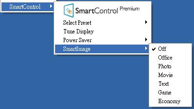 3. 4 SmartControl Premium - About() Select Preset ( ) - Factory Preset ( ) Tune Display () - SmartControl Premium SmartImage CLINIC - Clinical D-Image (D-) Text ()