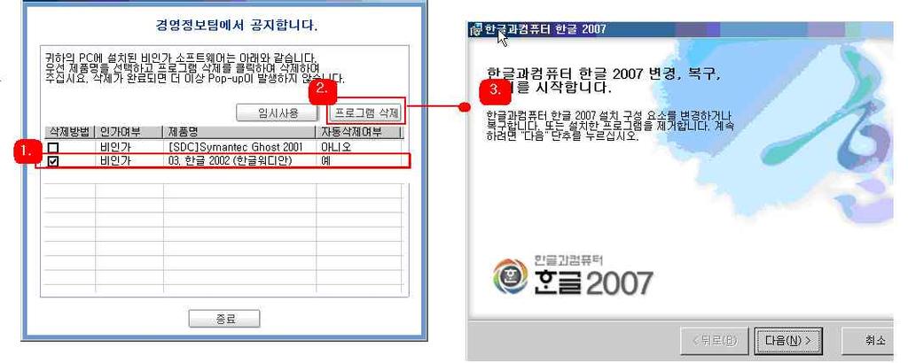 S/W 자산관리 S/W 통제기능 SW 통제방법 불법 SW 를기준으로사전설치차단 / 사후차단및통제기능을제공하여불법 SW 0 % 에도달할수있도록구현 제공하는통제기능설명화면컷