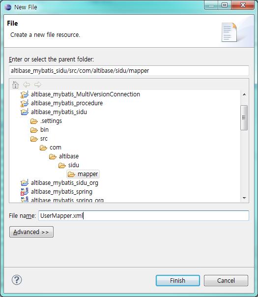 3. 다음의내용을 UserMapper.xml 에작성한다 <?xml version="1.0" encoding="utf-8"?> <!DOCTYPE mapper PUBLIC "-//mybatis.org//dtd Mapper 3.0//EN" "http://mybatis.org/dtd/mybatis-3-mapper.