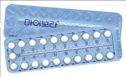 피임법의종류 건강한난자 배란억제, 회피 피임약 Hormonal contraceptives ** 경구피임약 혼합형 : 에스트로겐과프로게스테론 estrogen and progestin (the pill) 경구약 주사제