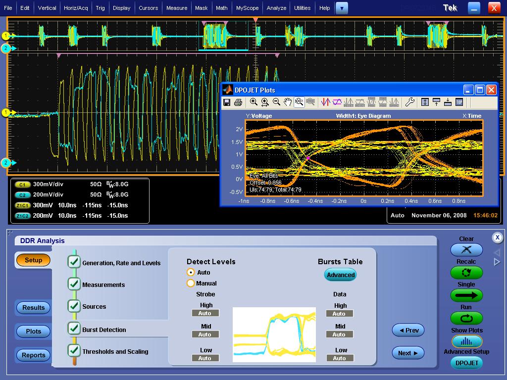 디지털및혼합신호오실로스코프 MSO/DPO70000 시리즈 DDR 메모리버스분석 ( 옵션 DDRA) DDR1, LPDDR, LPDDR2, LPDDR3, DDR2, DDR3, DDR4,