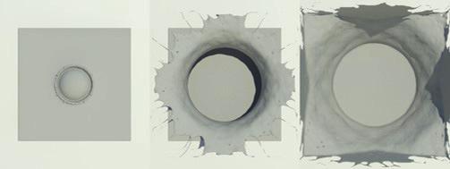 Figure 10: Thin sheet surfaces of liquid by our method. (Filaments) 를빠르고명확하게표현했다. 그림 11은제안된기법의결과품질을비교한결과이다.