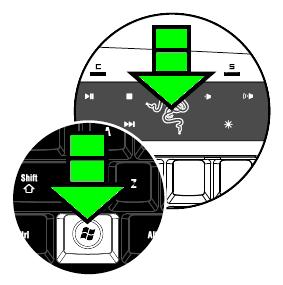 버튼을비활성화하여 Windows 시작기능이실수로활성화되는것이방지됩니다. Razer Logo(Razer 로고 ) 버튼을 Windows 버튼중하나와함께눌러게임모드켜짐 / 꺼짐사이를전환할수있습니다.