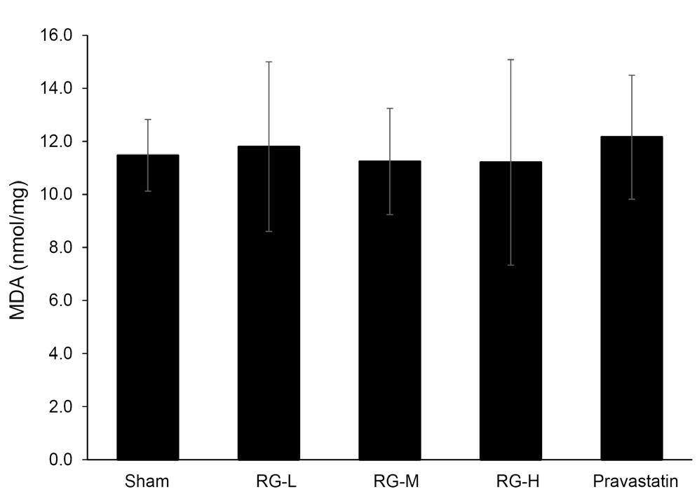 Significant difference was determined using t-test. ** P<0.01 vs Sham. 보호하는기능을하며, 글루타티온과산화효소의감소는자유라디칼로인한질병을발생시킬수있다.