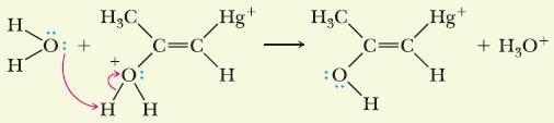 B. 산 - 촉매수화반응 3 단계 (Organo-Mercury enol 생성 )