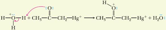 Ketone 생성 ) Oxonium 의양이온이 Hg + 로이동하여 Hg 2+ ion 및 enol 생성