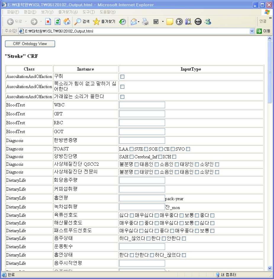 Figure 14. Output to HTML Ⅴ. 고찰 근거기반의한의학으로발전하기위하여한의학임 상시험연구가늘어나고있고, WHO등에서는한의 학을비롯하여전통의학의용어및진료의국제표준 화를위하여노력하고있다. 이에발맞추어한양방융 합연구를위한 다수의한방병원에서 e-crf 의개발이필요할것이다.