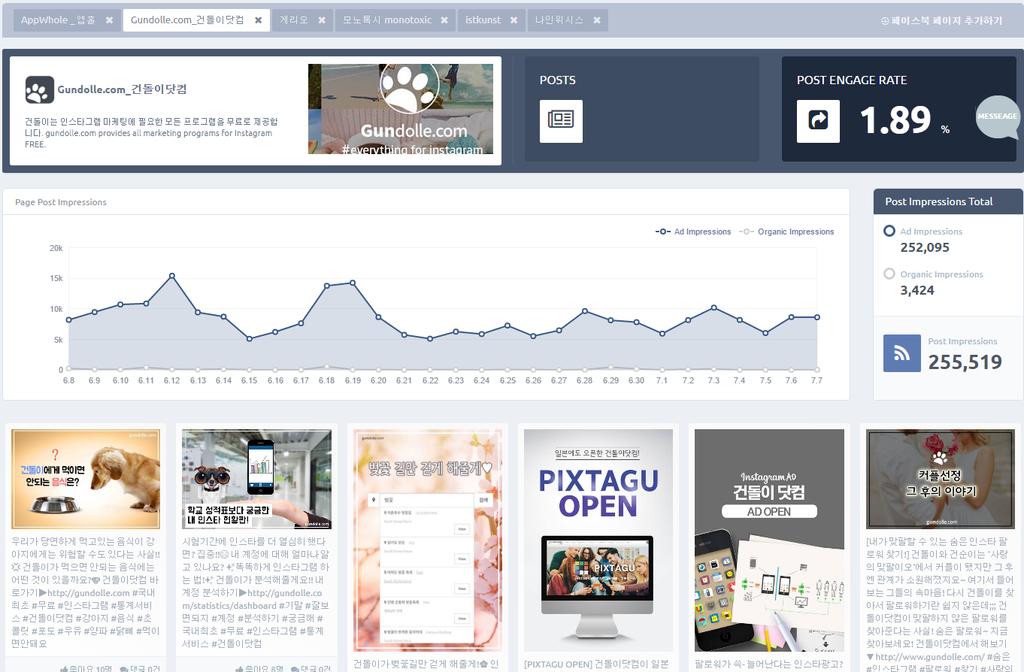 FACEBOOK PAGE 분석 주요기능안내 컨텐츠분석 메뉴 : Facebook Page 분석 > Page 컨텐츠 136 타겟최적화광고 POST 개수와 Post