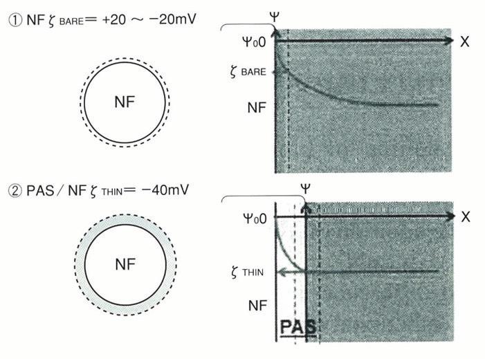ChitosanNF [ 그림4 ] 나노파이버 표면의 ζ 전위 모식도 [ 그 림2 ] 나노파이버 컴퍼지트의 전기저항 [