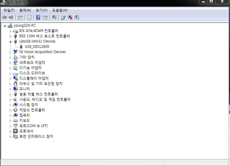 (7) 설치가완료되면, 바로 USB-DIO12800 보드를사용할수있는데, 사용하기전에다시한번정상적으로드라이버가설치되었는지다음과같은방법으로확인한다.