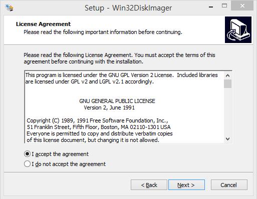 License Agreement 대화상자에서, GNU GENERAL PUBLIC LICENSE Version 2 의내용을읽고동의하시면 I
