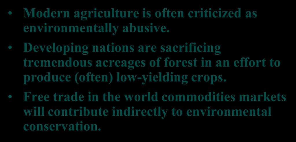 High yield agriculture is part of the solution... Modern agriculture is often criticized as environmentally abusive.