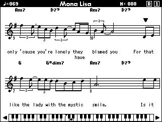 ( 레슨 1) ( 레슨 2) ( 레슨 3) ( 곡레슨꺼짐 ) 레슨 1 을선택하면곡이자동으로재생됩니다. 온스크린악보에표시된음을연주하십시오.
