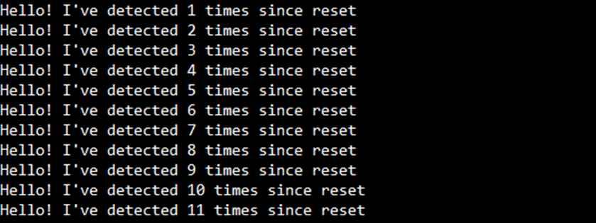 void rising_handler(void) { cnt++; // increment count variable light = 1; // turn on Green LED void falling_handler(void) { light = 0; // turn off Green LED int main(void) { int last_cnt = 0; motion.