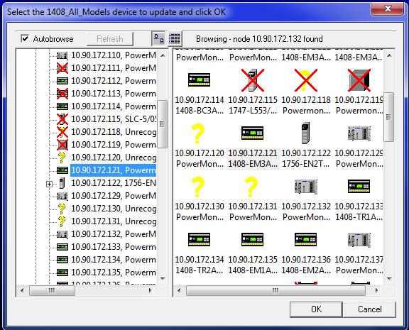 7. RSLinx 소프트웨어에서이더넷네트워크를통해장치의 IP 주소로이동하고, 장치를선택하고, OK( 확인 ) 를클릭합니다.