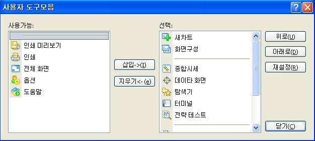 5 사용자도구모음 각도구모음에서 마우스오른쪽버튼클릭 사용자지정 을통하여각도구모음의사용가능한도구