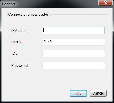 포트번호 : 초기설정된기본포트번호는 5445 입니다. ID: NVR의 ID 입력. 기본 ID는 admin 입니다.